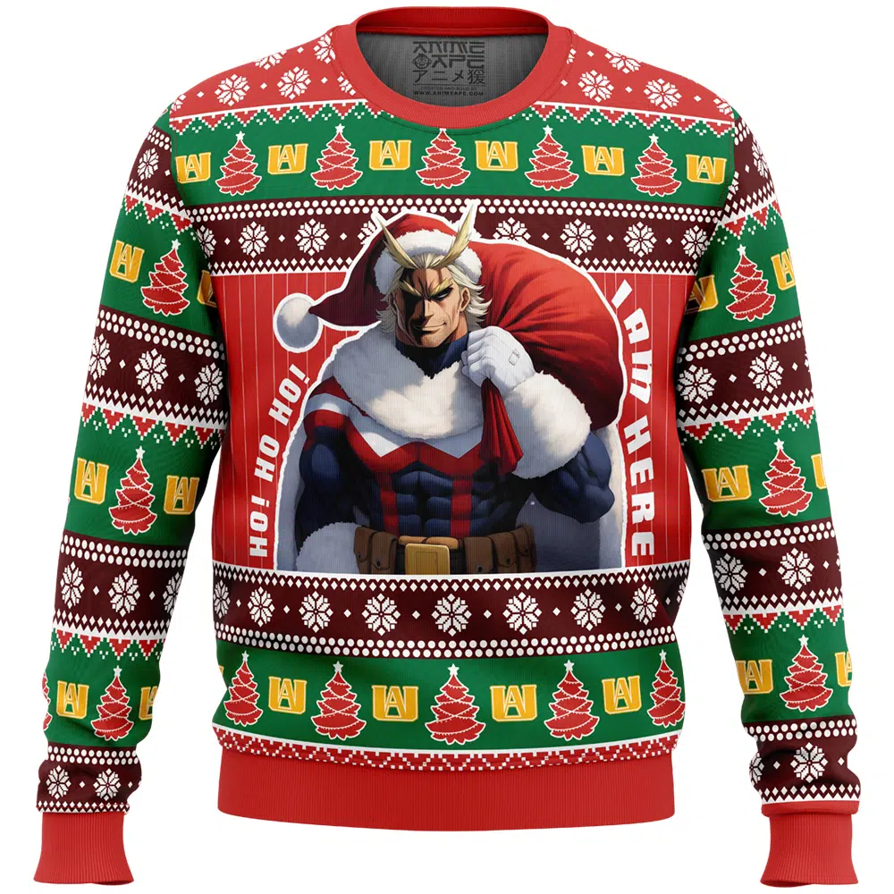 Ho Ho Ho I Am Here MHA Ugly Christmas Sweater FRONT mockup - My Hero Academia Gifts