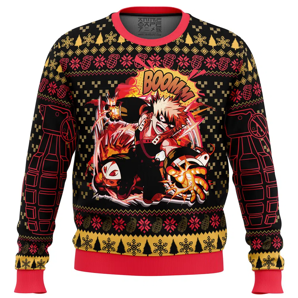 bakugo Ugly Christmas Sweater front mockup - My Hero Academia Gifts